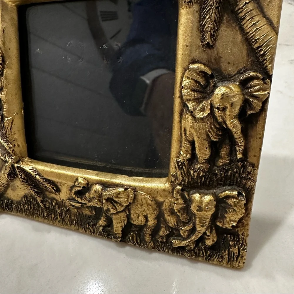 Pier 1 Imports Gold Metal Elephant Picture Frame Vintage